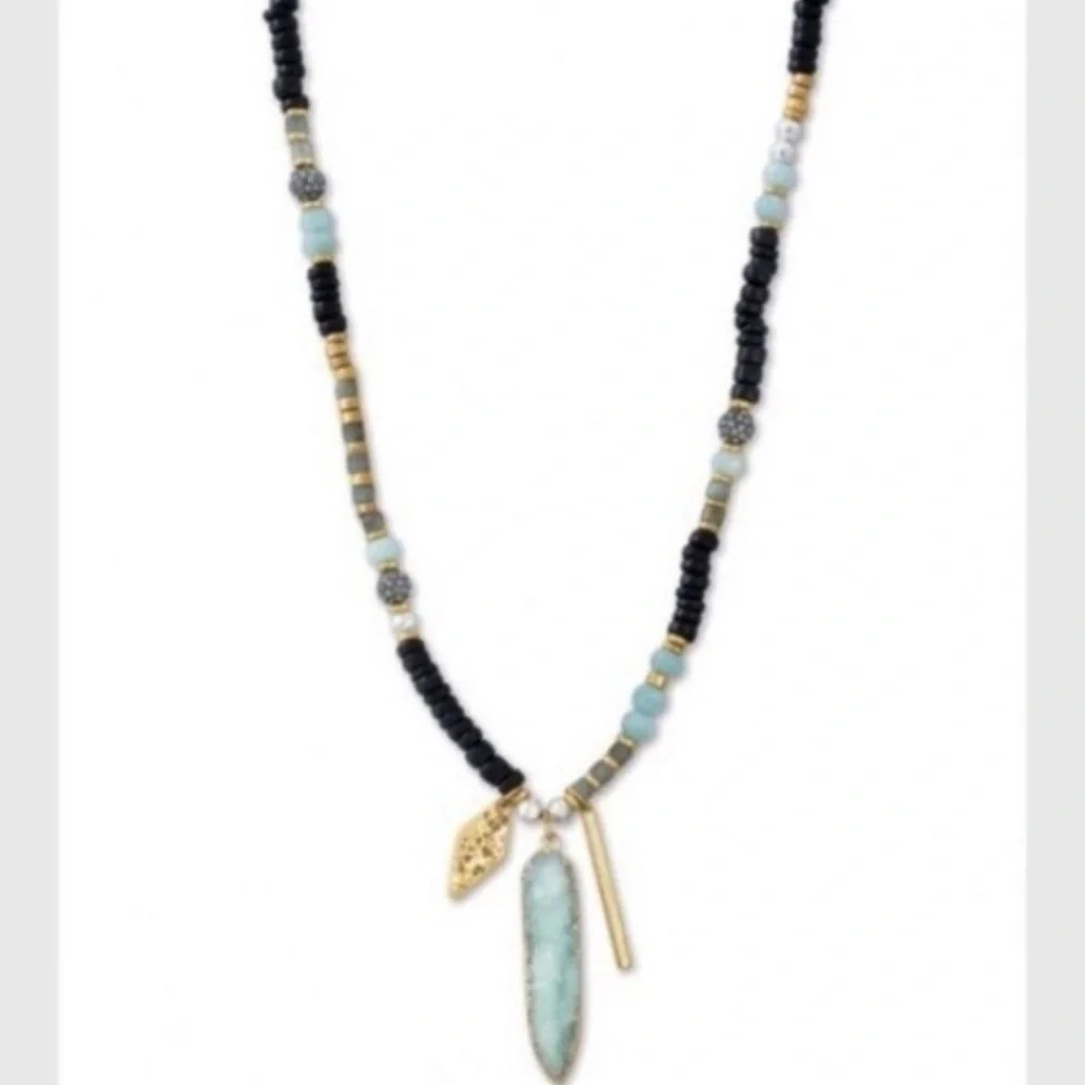 Stella & Dot | RARE Retired Artisan Druzy & Hand-beaded Pendant Necklace - Picture 4 of 9